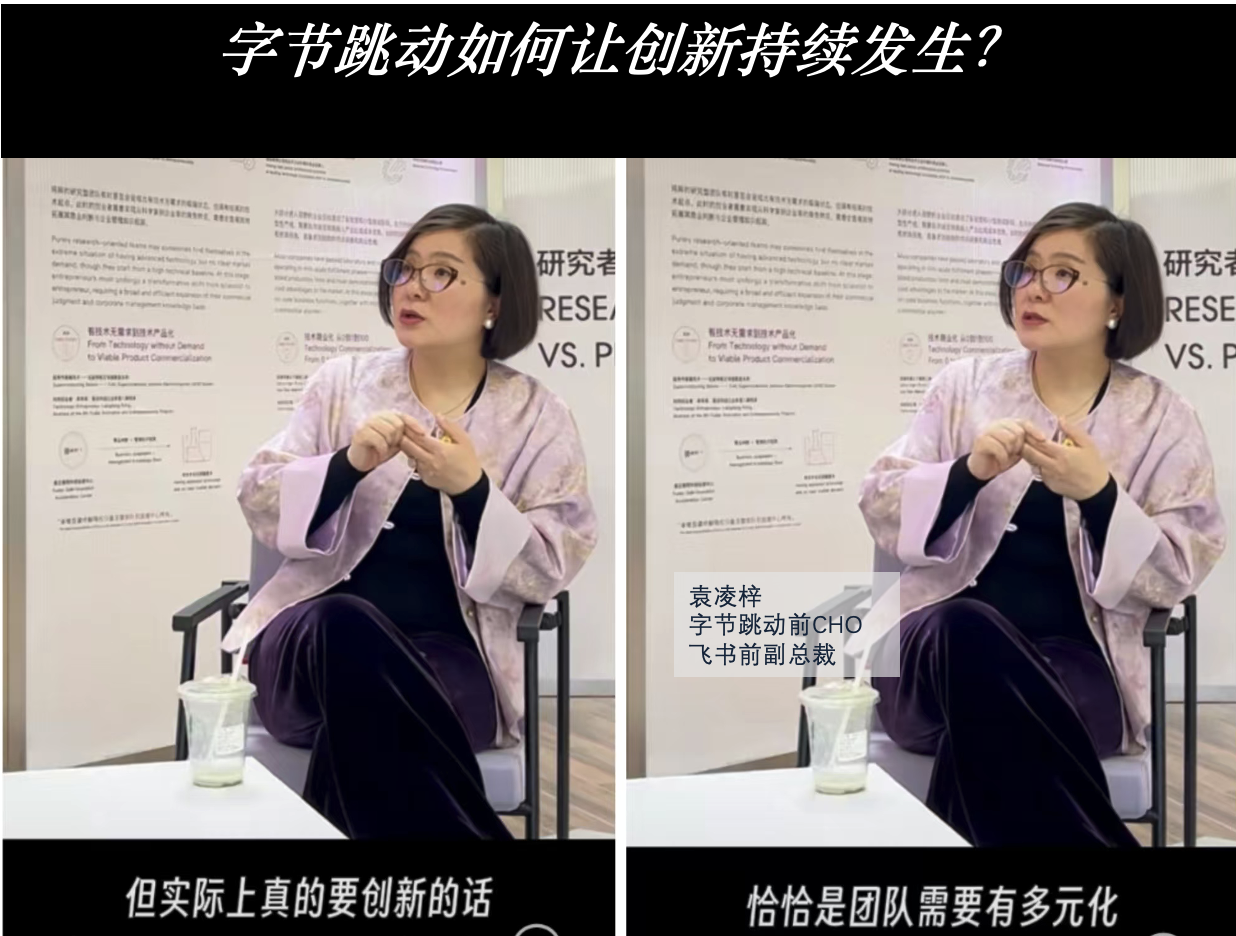字节跳动前 CHO 袁凌梓采访截图：人才多样化是创新的前提