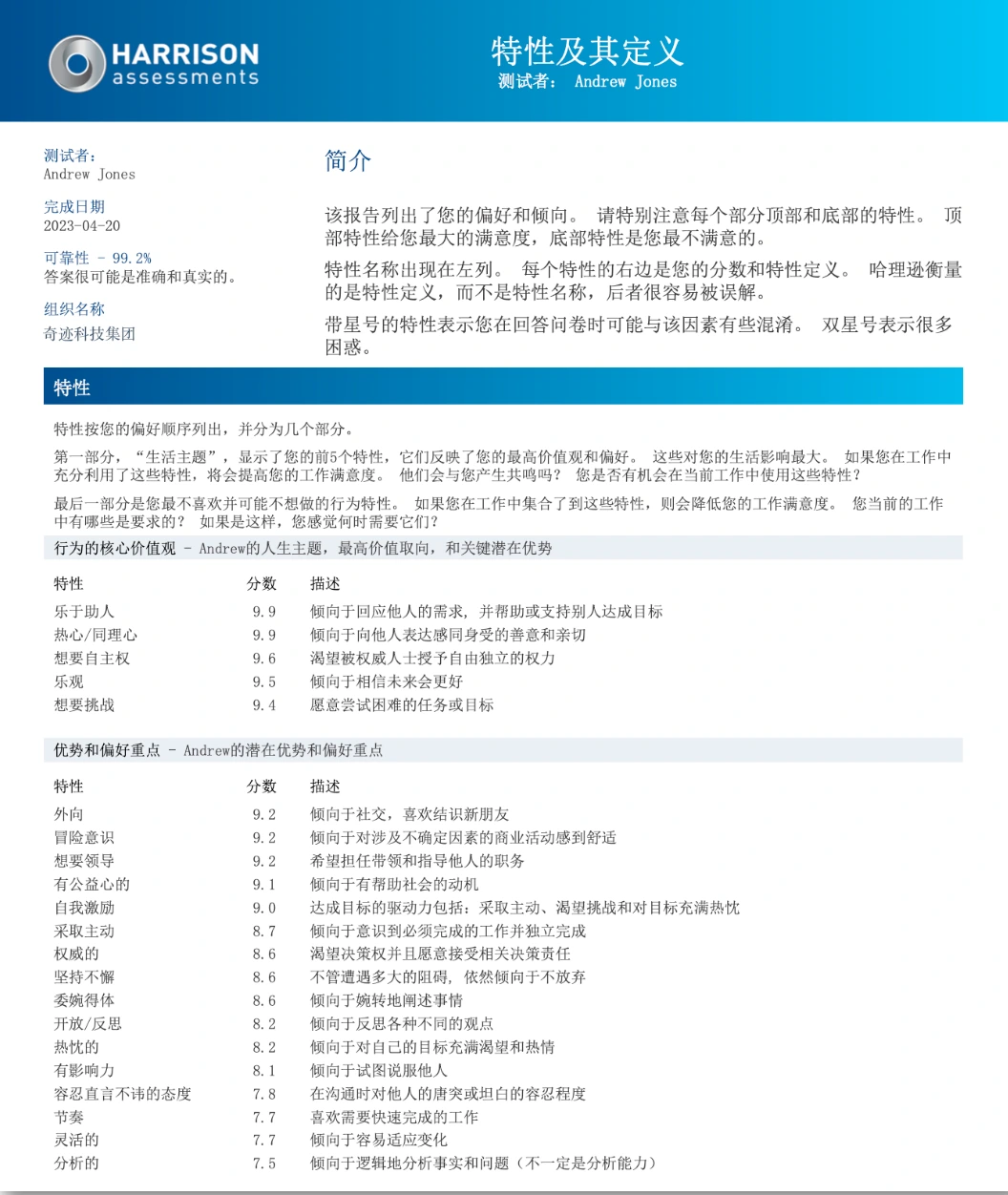 特质报告示例